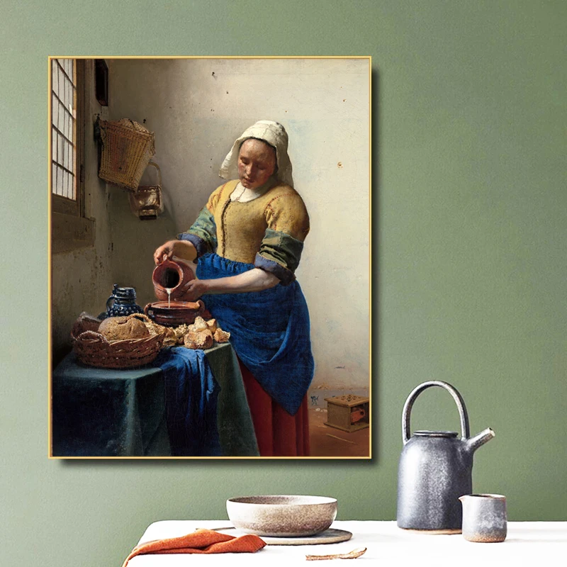 فتاة مع حلق لؤلؤي من معرض يوهانس فيرمير لوحة فنية جدارية على القماش ملصق يطبع Milkmaid ديكور غرفة المعيشة