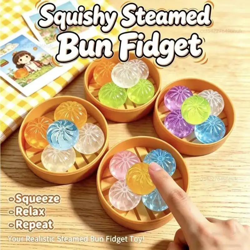Mini Dumplings With Steamer Bun Squeezable Toys Set Soft Stress Relief Fidget Squeezable Toys Sensory Favors Gift