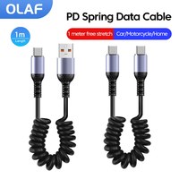 25CM To 1M Car Spring Data Cable Retractable USB/Type C To Type C Fast Charging Cable for iphone 15 Samsung Huawei Xiaomi