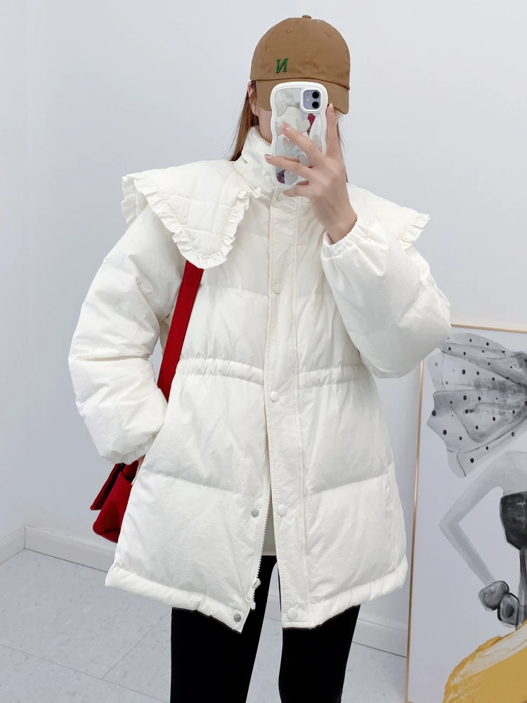 2023 Winter New Women Short Korean Fashion Coat Thick Navy Doll Collar Jacket Warm Cotton Padded Casual Female Parkas