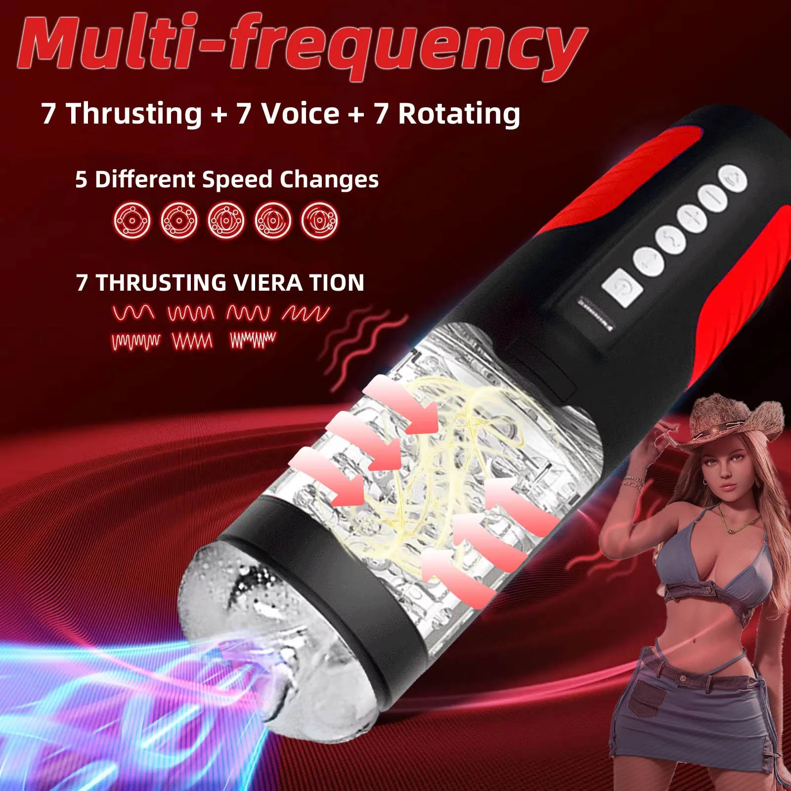 전기 완전 자동 진동 자위 자위 컵 7 추진 + 7 음성 + 7 회전 남성용 인공 질 섹스 토이