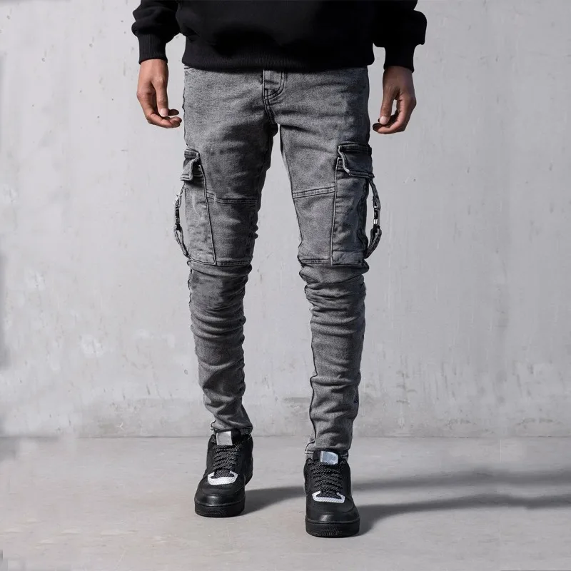 

Men's Jeans 2025 Pockets Pencil Pants Safari Full Length Streetwear Europe America Distressed Denim Trousers Fashion Cargo Jeans