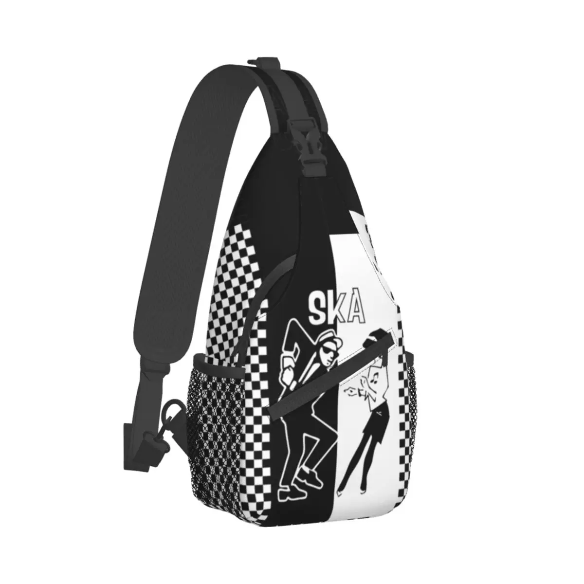 Punk Rock 2 Tone Music Ska Skank Dance Small Sling Bag Chest Crossbody Shoulder Sling Backpack Two Tone Checkered Casual Bookbag