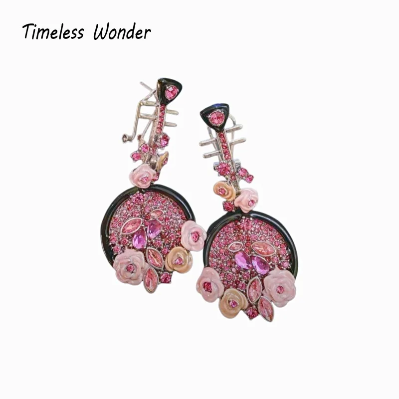 

Timeless Wonder Fancy Zircon Enamel Floral Button Earrings for Women Designer Jewelry Runway Luxury Rare Gift Vintage Sweet 5155