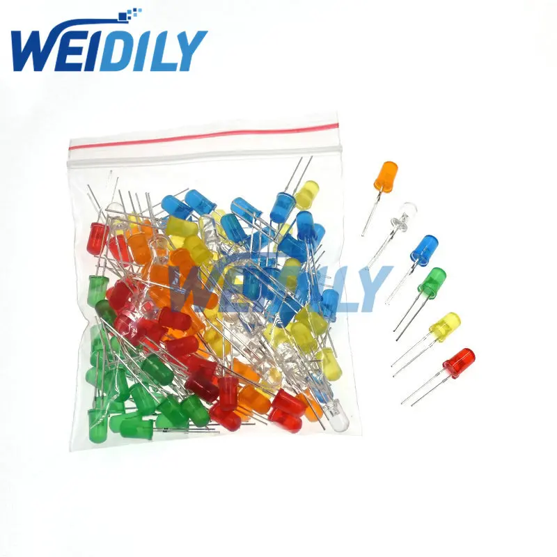 120 peças 5mm kit sortido de luz led diy conjunto branco amarelo vermelho verde azul laranja kit de diodo led novo 6 cores cada 20 peças