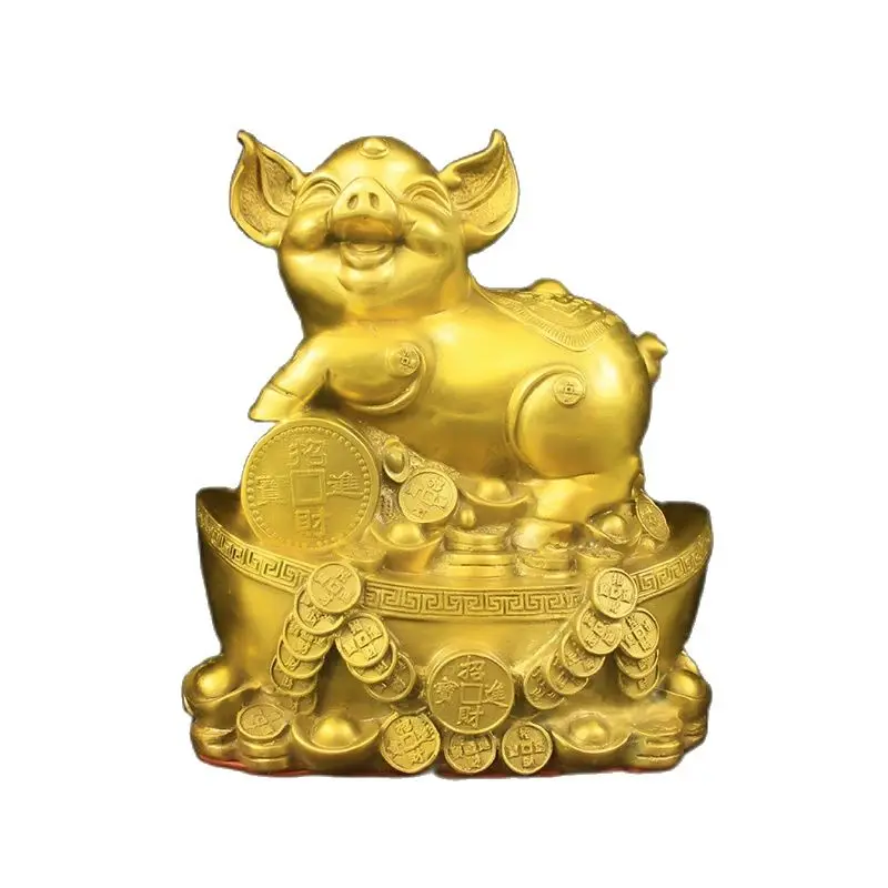 

21CM Yuanbao Zodiac Pig Bronze Statue Lucky blessings for attracting wealth and treasures