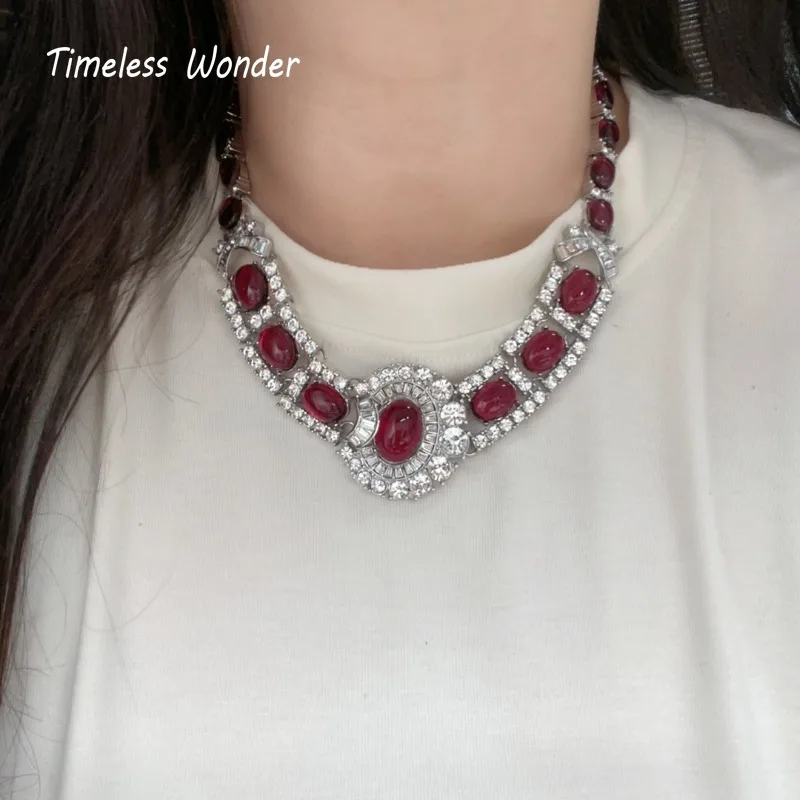 

Timeless Wonder Fancy Crystal Zircon Geo Statement Necklaces for Women Designer Jewelry Runway Trendy Rare Gift Top Punk 3628