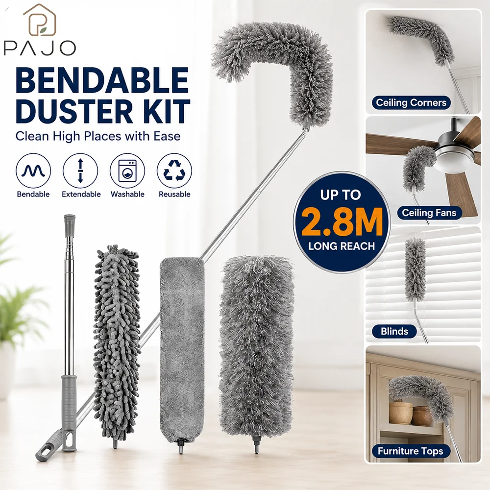 Microfiber Duster Extendable Telescopic Duster with Long Handle Washable Reusable Bendable Dust Cleaner for Ceiling Fan Blinds