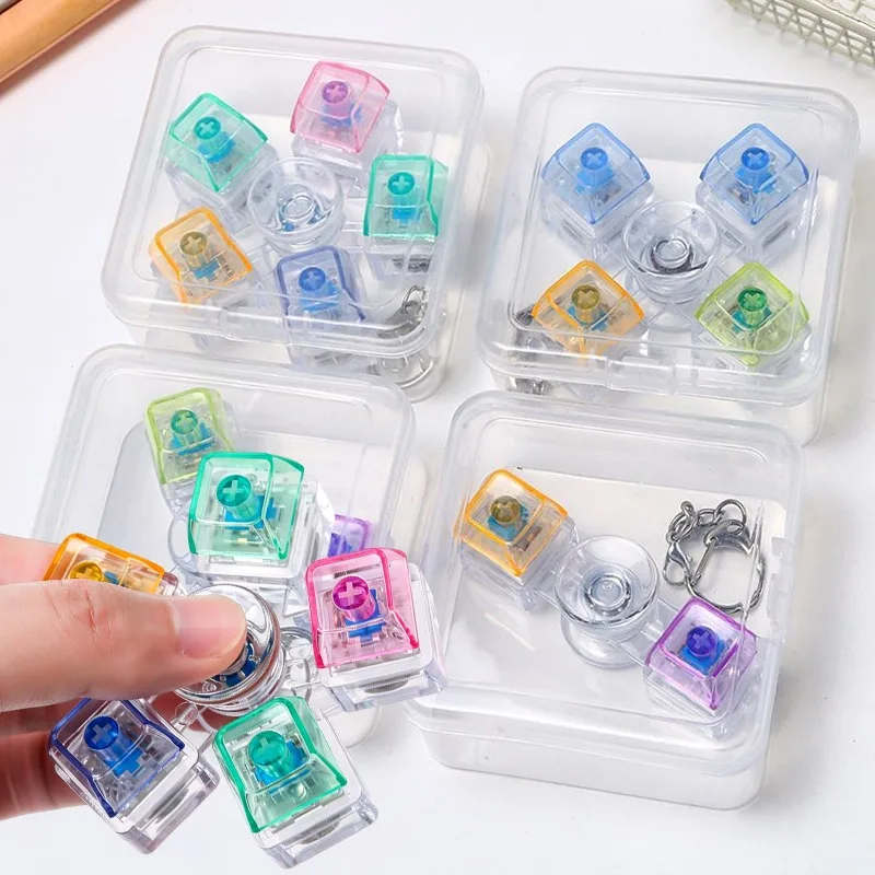 Rotatable Keyboard Fidget Fidget Spinner Keychain Mechanical Axis LED Light Crystal Clicker Stress Relief Sensory Therapy Finger