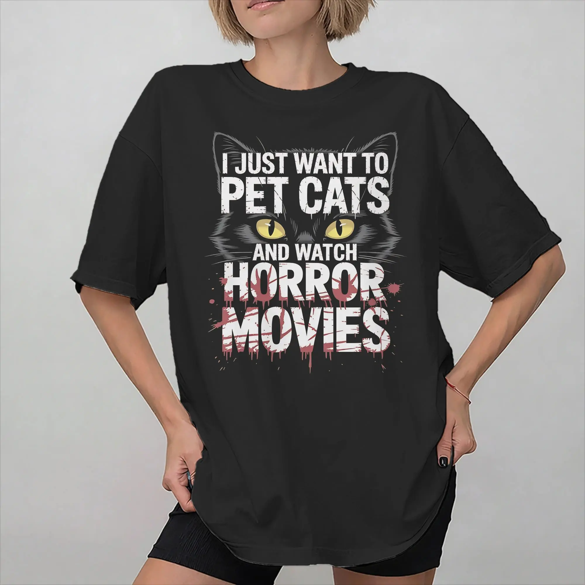 New Arrival I Just Want To Pet My Cat And Watch Murder Shows Funny T Shirt For Unisex  Cotton T-shirts Short Sleeve Clothes