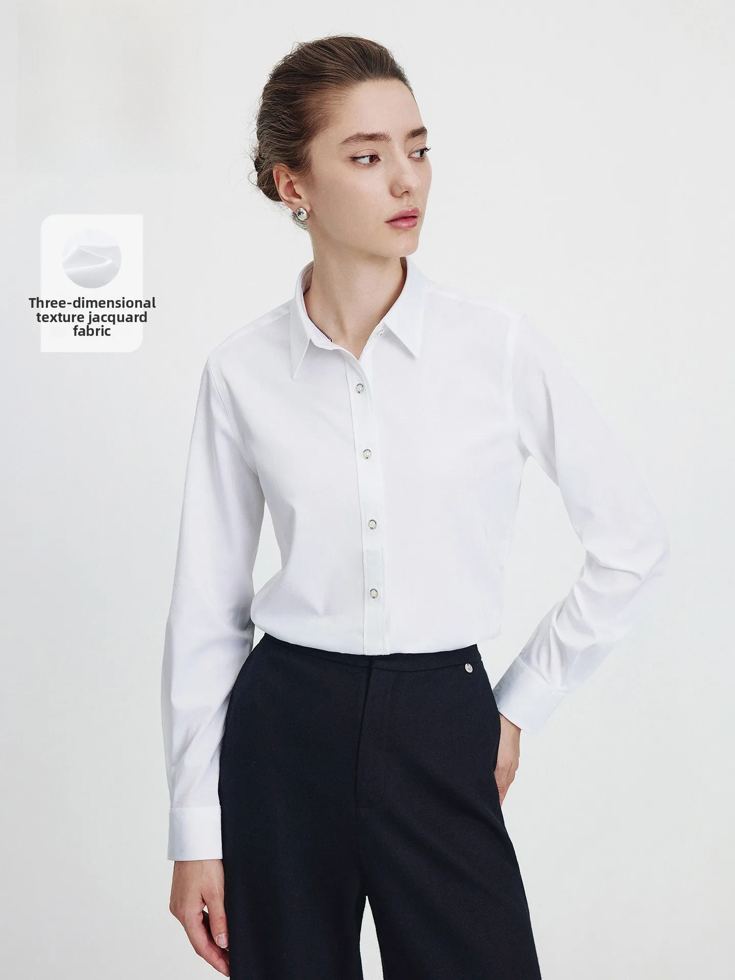 

Navigare Casual Long Sve White irt Women Commute Spring New Versatile Casual irt Boat Pattern Embroidery Straight Cut