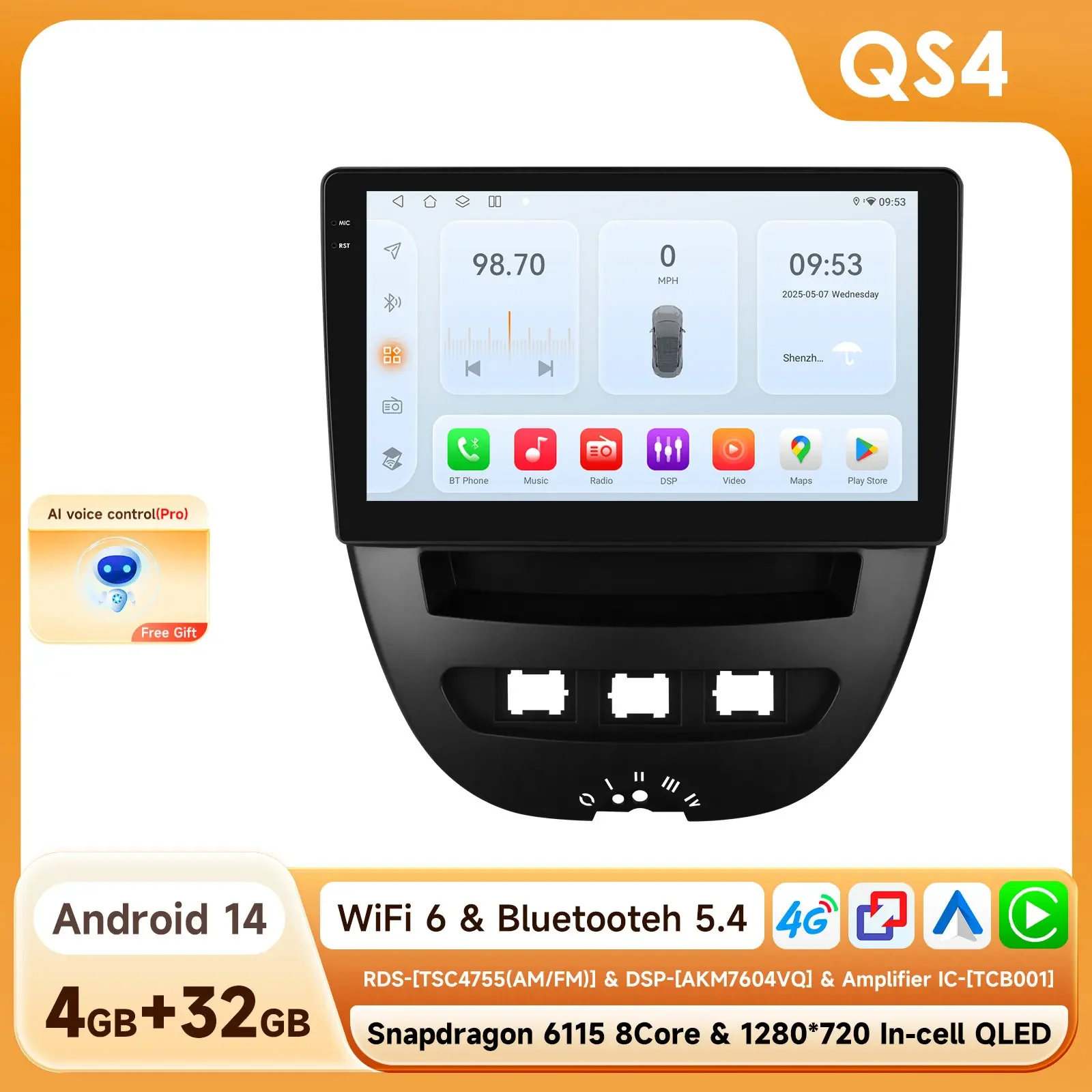 10.1 ''10.33'' 2din Autoradio Android Voor Peugeot 107 2005 - 2014 Citroen C1 Toyota Aygo Multimedia Videospeler Carplay 4G Gps