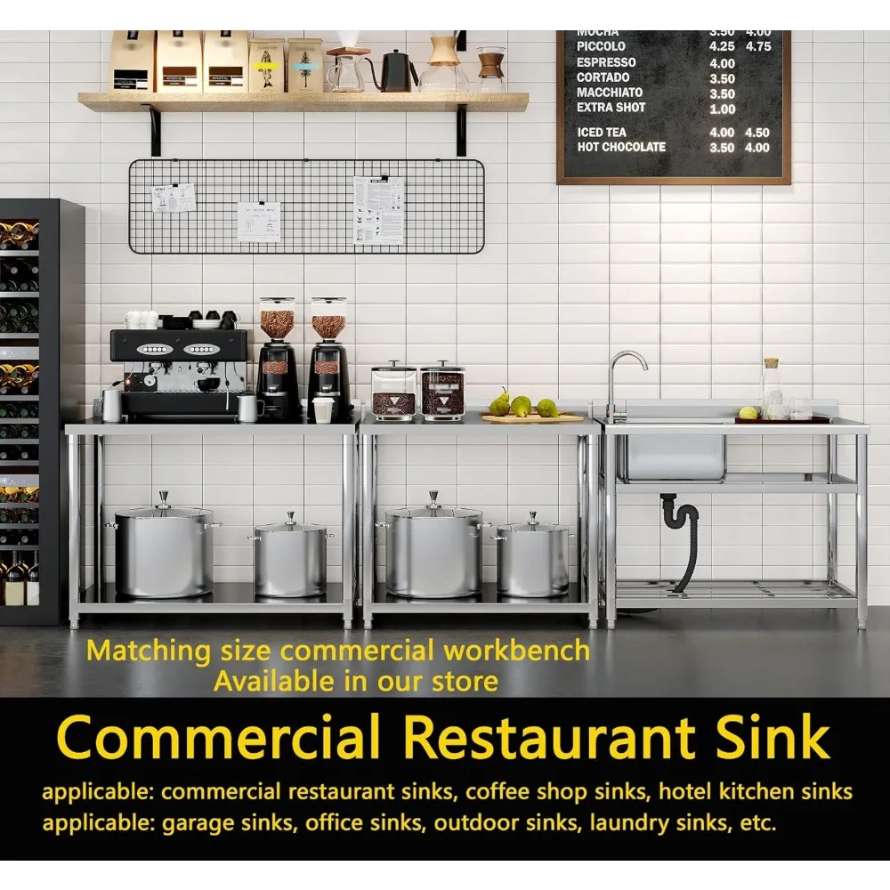 حوض أدوات من الفولاذ المقاوم للصدأ من الدرجة التجارية مع لوح تصريف وصنبور، 43 حوض إعداد قائم بذاته لاستخدام المطبخ #3