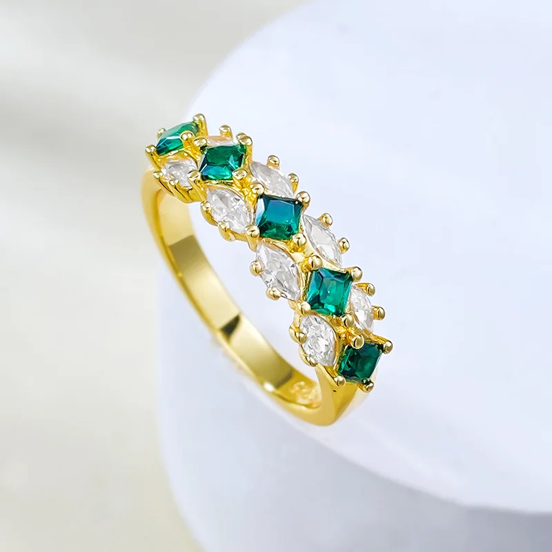 925 Silver Fashion Colorful Treasure Emerald Ring Daily Replacement Grand Style Setting Ring Wholesale