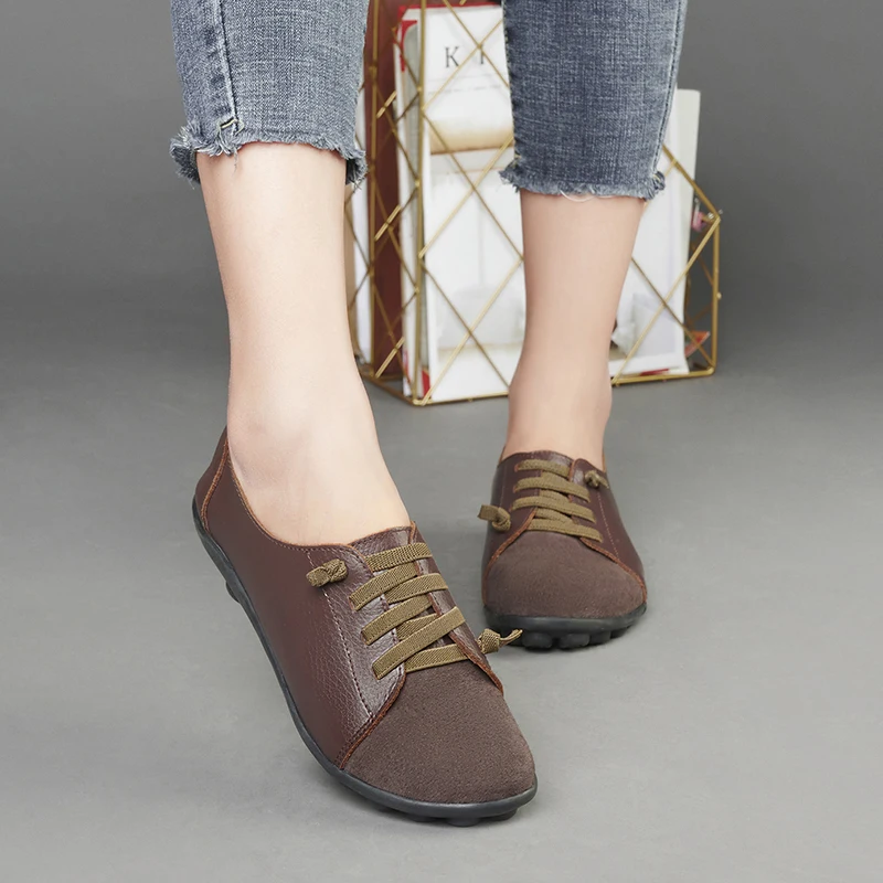 

Women's Spring and Summer Breathable Pu Leather Casual Shoes Flat Loafers Walking Leather Shoes Large Size Zapatillas De Mujer