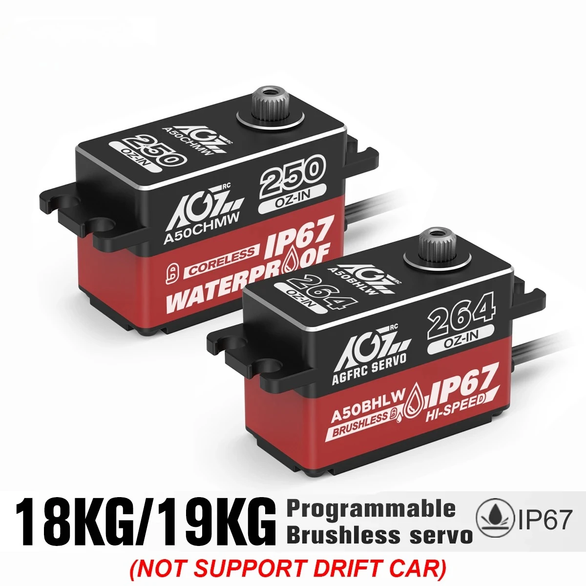 AGFRC A50BHLW A50CHMW Fast Speed 19KG 18KG Waterproof IP67 Low Profile Brushless Coreless RC Servo For 1/10 1/12 RC Drifting Car