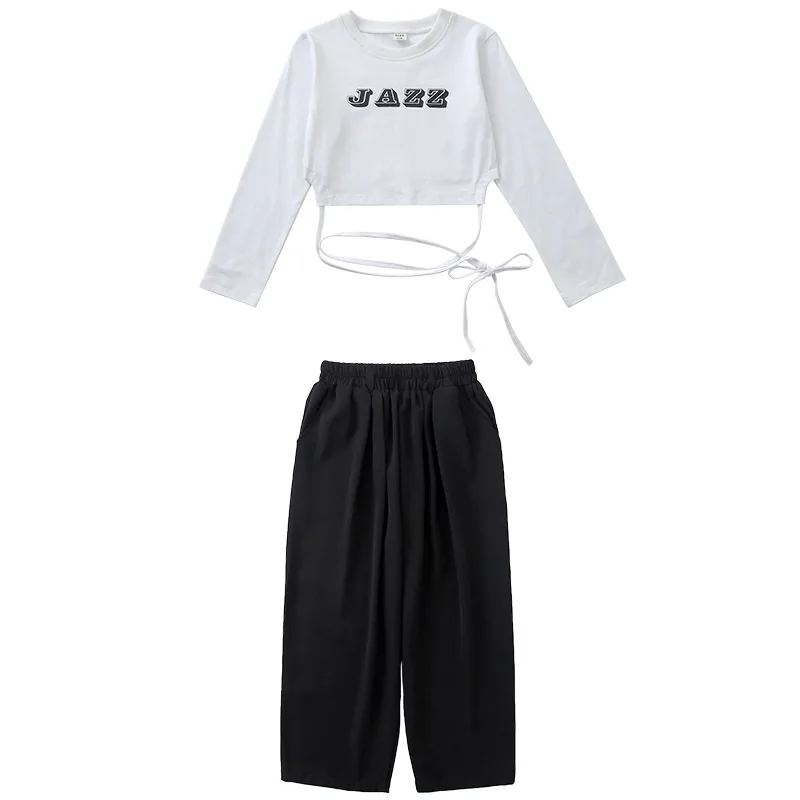 เด็ก Hip Hop ชุดแสดงเสื้อผ้าแขนยาวเสื้อ T Crop Tops Streetwear Baggy กางเกง Jazz Dance เครื่องแต่งกายเสื้อผ้า