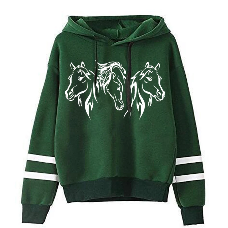 Y2k Fashion Hoodies Graphic Three Cool Horse Female Long Sleeve Casual High Street Fashion Trend Harajuku Hoody Horse Sweatshirt