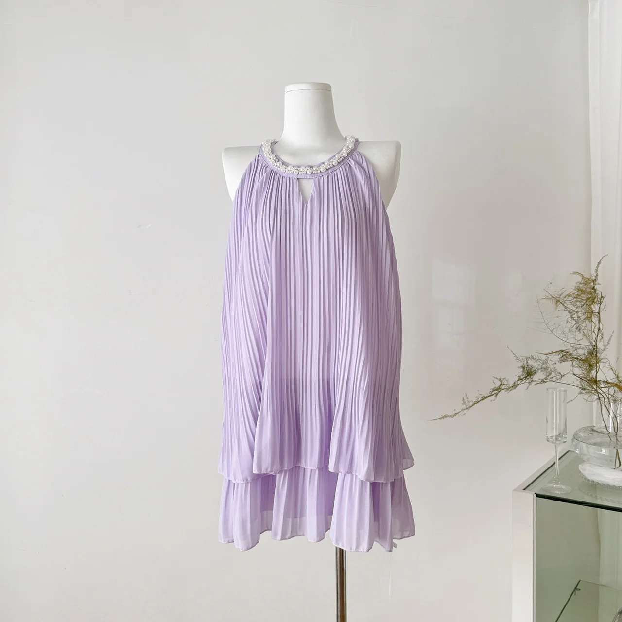 

2025 Woman Temperament Purple Heavy duty Folded Neck Hanging Dress
