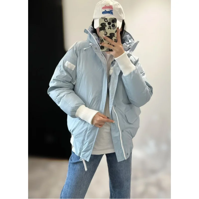 Cana*a Go*se Solid Color Windproof Crop Puffer Jacket Unisex Winter Thick Short Style 90% White Goose Down Jacket Womans Coat