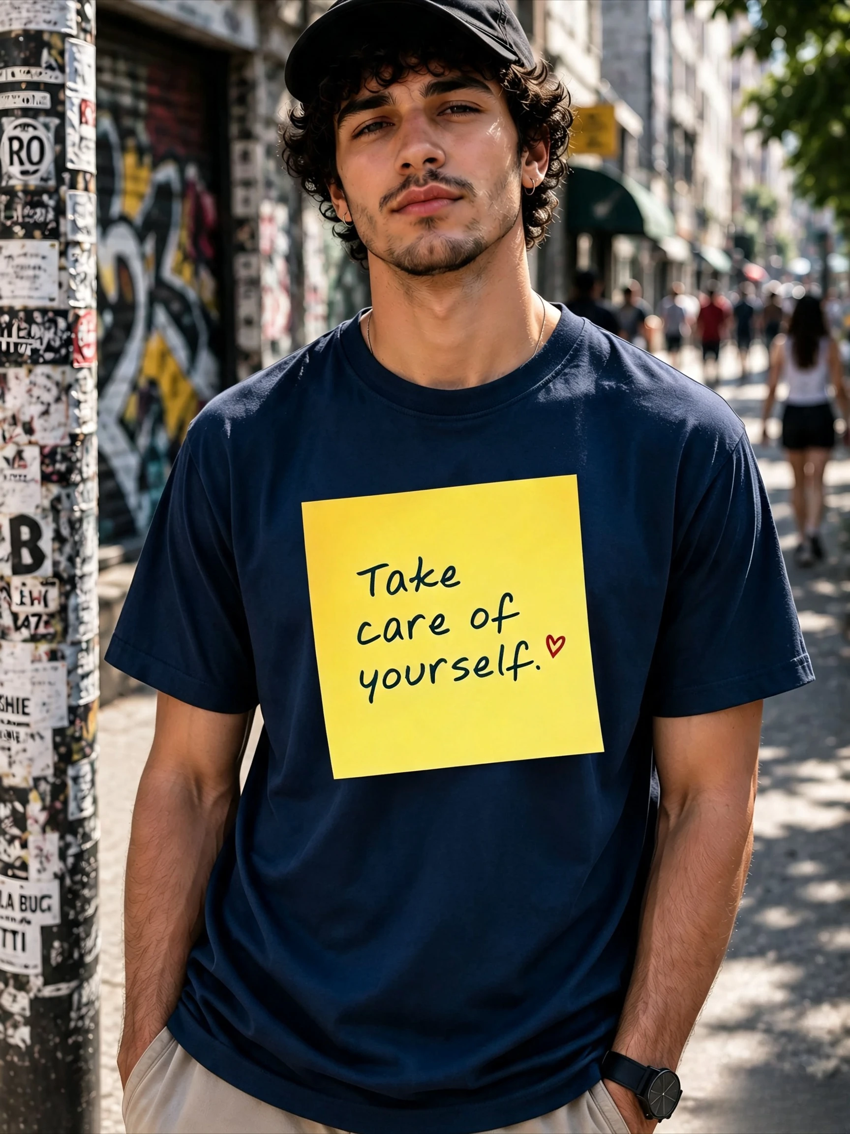 New Men's T-shirts Luxury Printed Top Oversized T-shirt Take Care of Yourself Shirt Positive Message Cotton Tee: Self-Care Gift