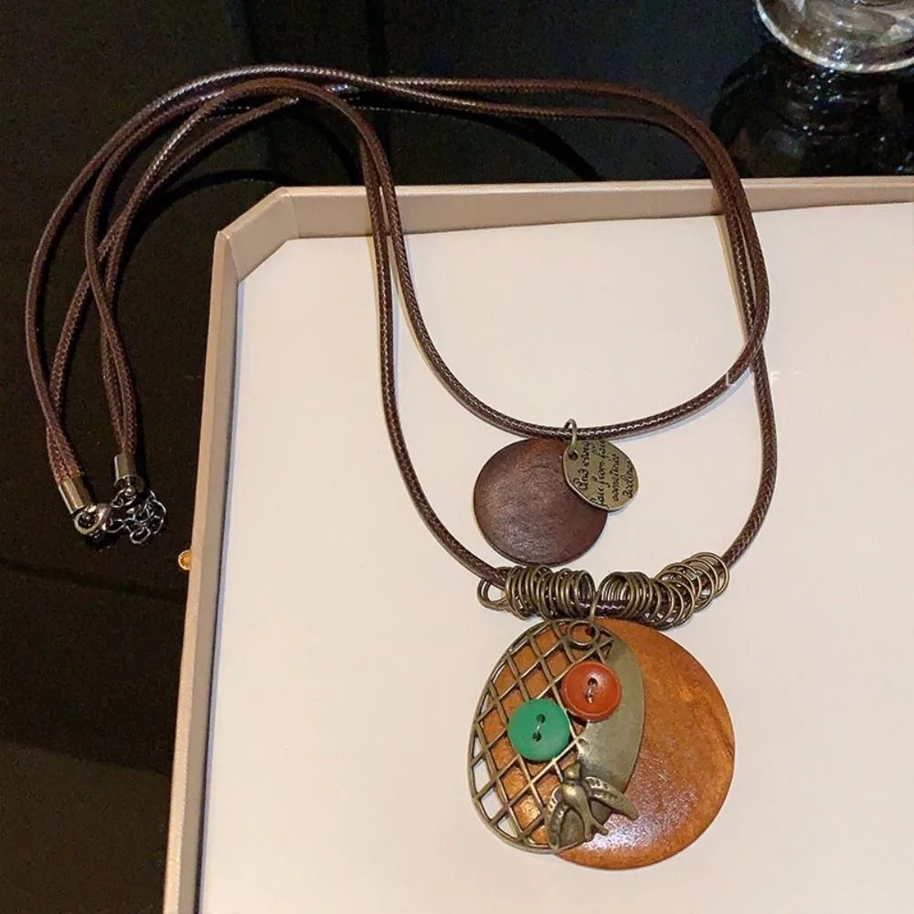 Moda estilo étnico de madeira longa borla colares estilo bohemiano elegante camisola corrente originalidade para mulher colar