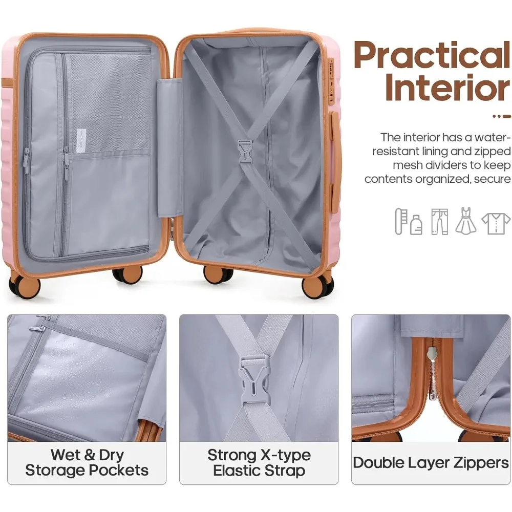 UKEIN Juegos de equipaje de 3 piezas, equipaje de mano de 20 pulgadas con ruedas giratorias, juego de maletas rígidas para PC con cerradura TSA, transporte duradero Su