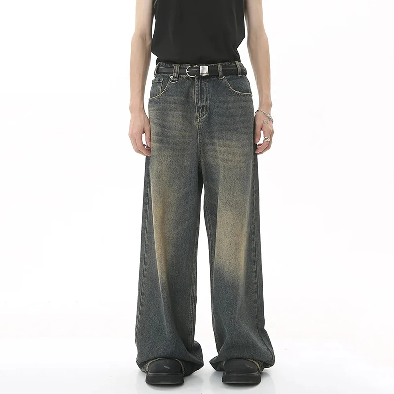 Nowe męskie dżinsy z szerokimi nogawkami z prostymi nogawkami Moda męska Vintage Wash Casual Denim Pants Młodzieżowe popularne spodnie Streetwear