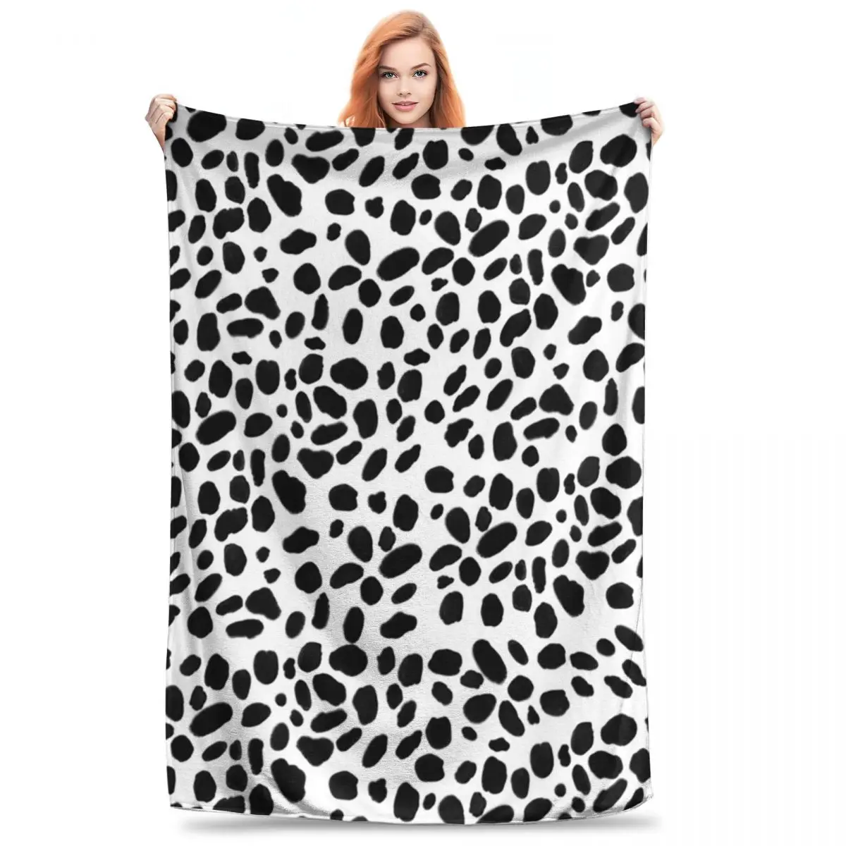 Dalmatian Spots Black And White Print Dog Print Blankets Fleece Sofa Throw Blankets For Couch Bedding Office Throws Bedspread