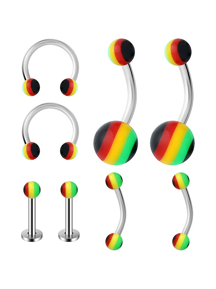 8Pcs stainless steel printed navel nail navel ring set body piercing jewelry