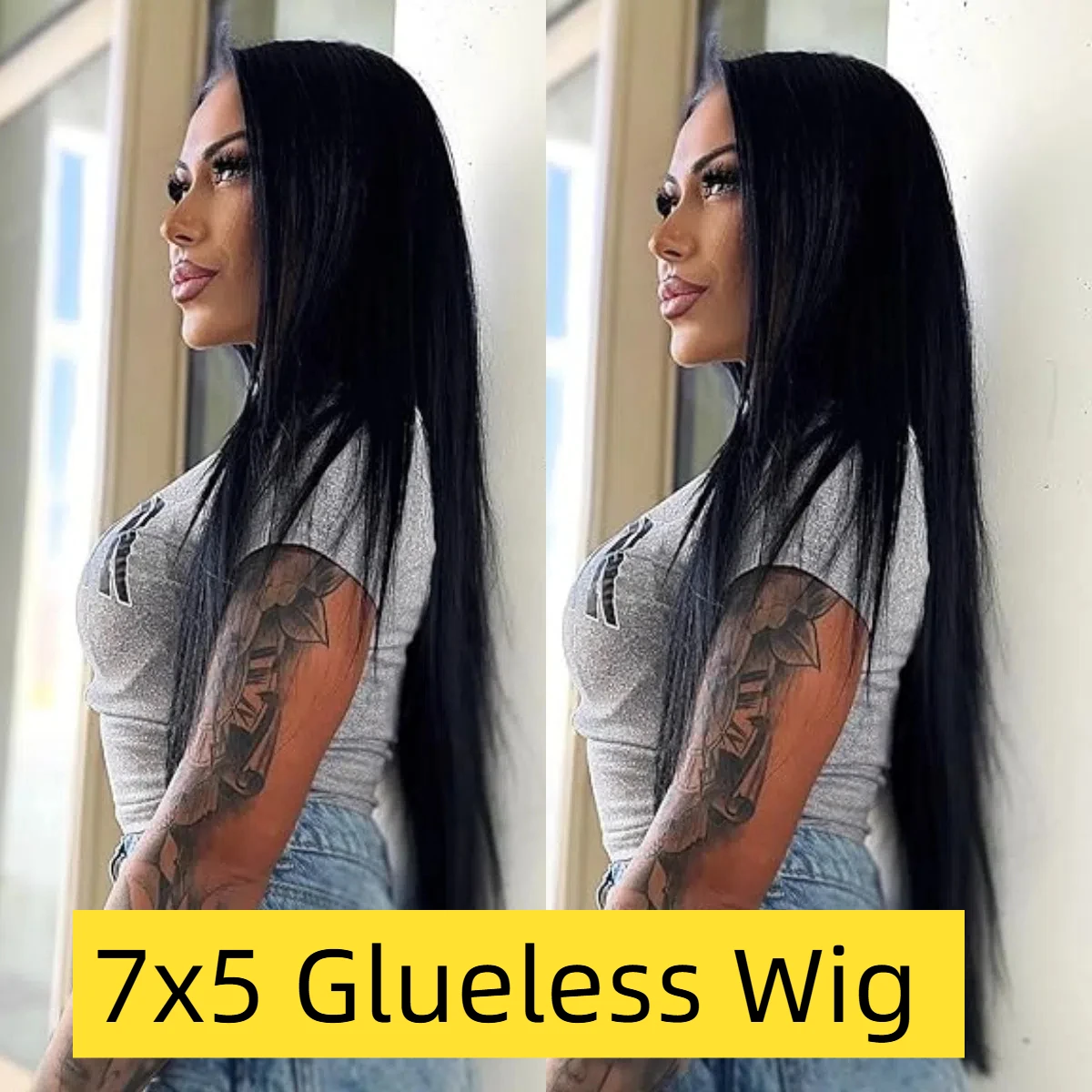 Perucas retas glueless do cabelo humano para mulheres, pre arrancadas, pre corte, 7x4, densidade de 200%