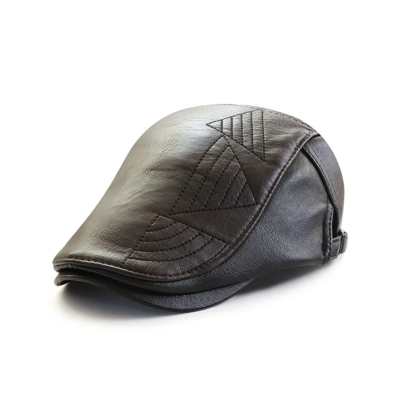 Manufacturer 2022 New Pu Peaked Cap Men's British Contrasting Color Spring, Autumn And Winter All-match Leather Hat Beret