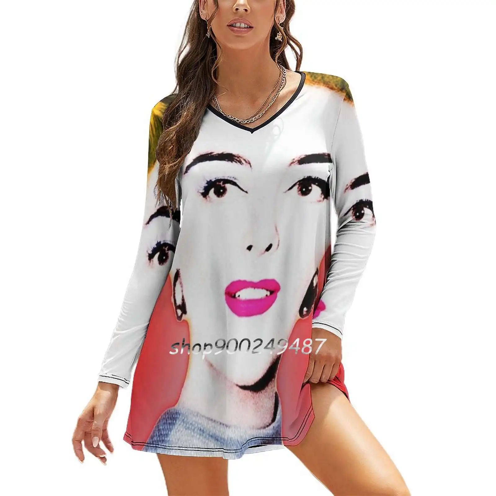 Joan Crawford Pop Art Dresses For Women A-Line Korea Style Slim Long Sleeve Dress Joan Crawford Actress Bette Davis Baby Jane