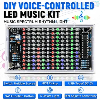 DIY Som Controle LED Música Kits Eletrônicos, exibição De Freqüência De Áudio, PCB De Solda, Projeto De Prática, Solda