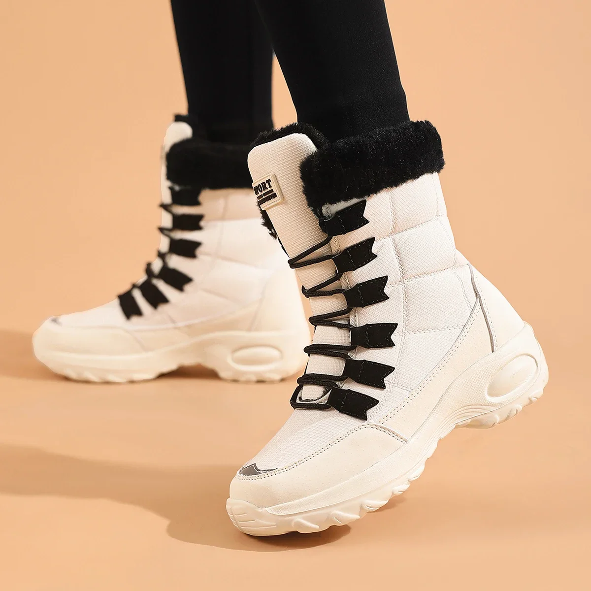 Women High Boots Platform Fur Warm Snow Boots Winter Shoes Waterproof Slip on Women Comfortable Outdoor Ankle Hiking Boots
