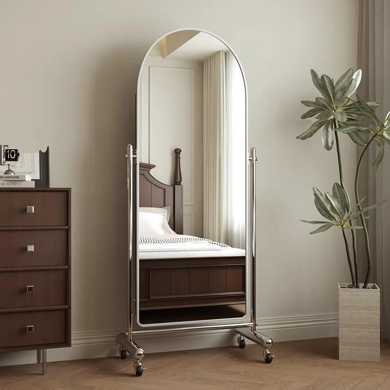 movable home bedroom floor mirror, stainless steel roller ，slimming large mirror