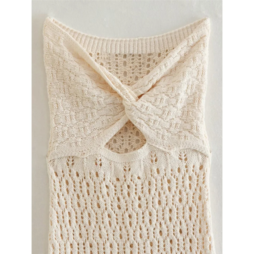 2026 Sexy Bandeau-Tunika mit Ausschnitten, gehäkelt, gestrickt, Strandkleid, Strandmode, Strandbekleidung, Strand-Cover-up, Damen V5321 – Detail 9