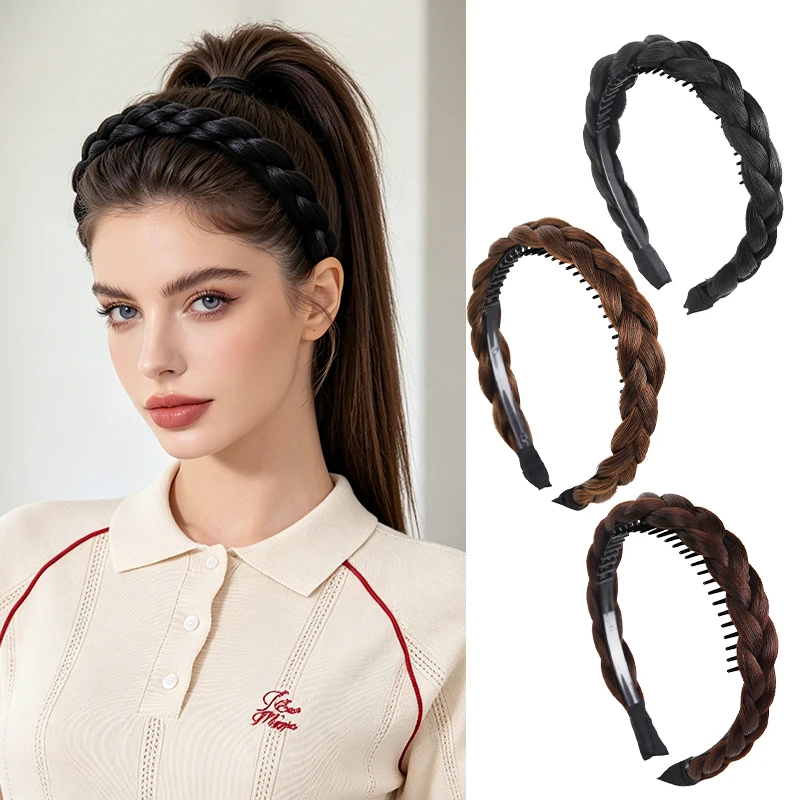 Synthetic Fiber Braided Headband Wig, Fine Teeth Design, Creates Instant Volume on Thin Hair, Perfect Daily Casual Style