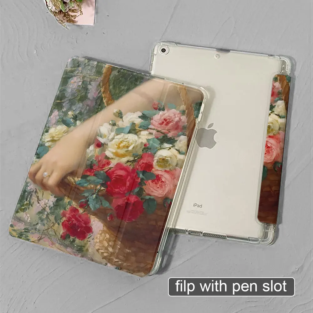 Ipad case oil painting 2022iPadAir 5th generation with pen slot mini 4th 5th 6th generation silicone soft shell