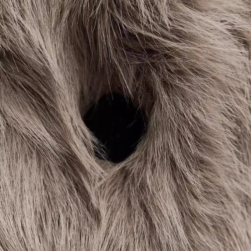 معطف طويل أنيق بتأثير الفرو الصناعي، ملابس نسائية جديدة لفصلي الخريف والشتاء، ياقة على شكل V مع تفاصيل الجيوب، ملابس خارجية س...