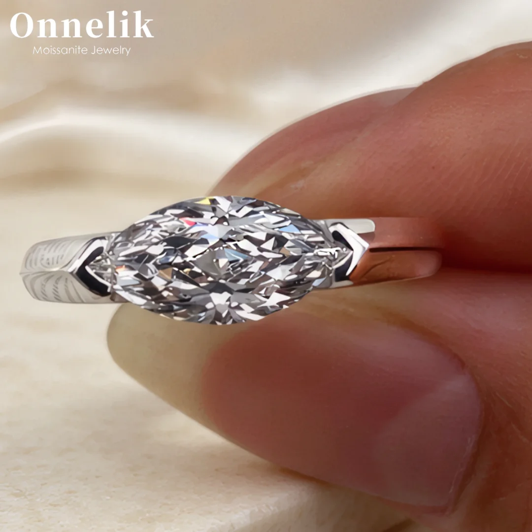 Onnelik 1CT 5x10mm Marquise Cut Moissanite Ring 925 Sterling Silver 18K Gold Plated Minimalist Fine Jewelry Wedding Gift for Her