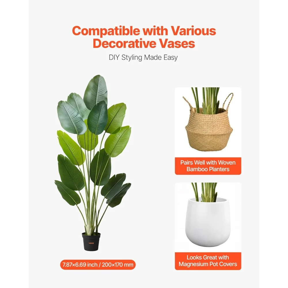 نبات طائر الجنة الاصطناعي بطول 6 أقدام، شجرة حرير واقعية مع وعاء لديكور المنزل والمكتب في الأماكن المغلقة والخارجية