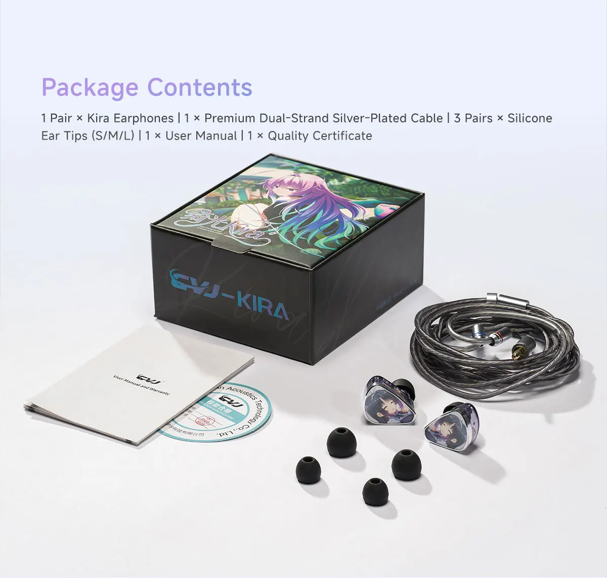 CVJ KIRA In Ear Monitors 10mm Dynamic Driver Earphones HIFI Strand Silver-Plated Braided Cable IEM 3.5MM/4.4MM/Type-c Optional