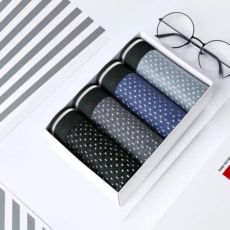 4pcs Men's Ice Silk Boxer Shorts Bamboo Fiber Mesh Mesh Semi Transparent Underwear Sports Breathable Underwear