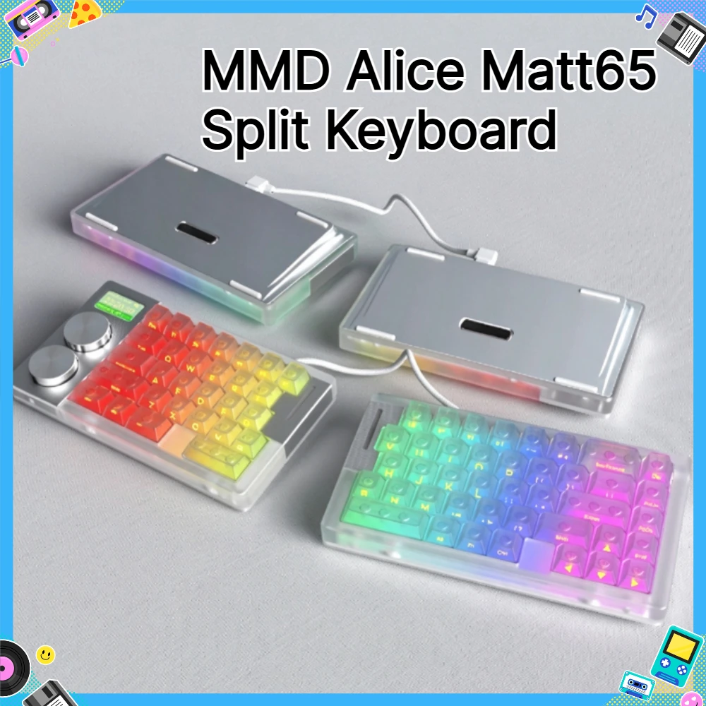 New MMD Alice Matt65 Split Keyboard Customized Tri-mode Wireless Bluetooth Hot Swap RGB QMK VIA E-sports Gaming Office Keyboard