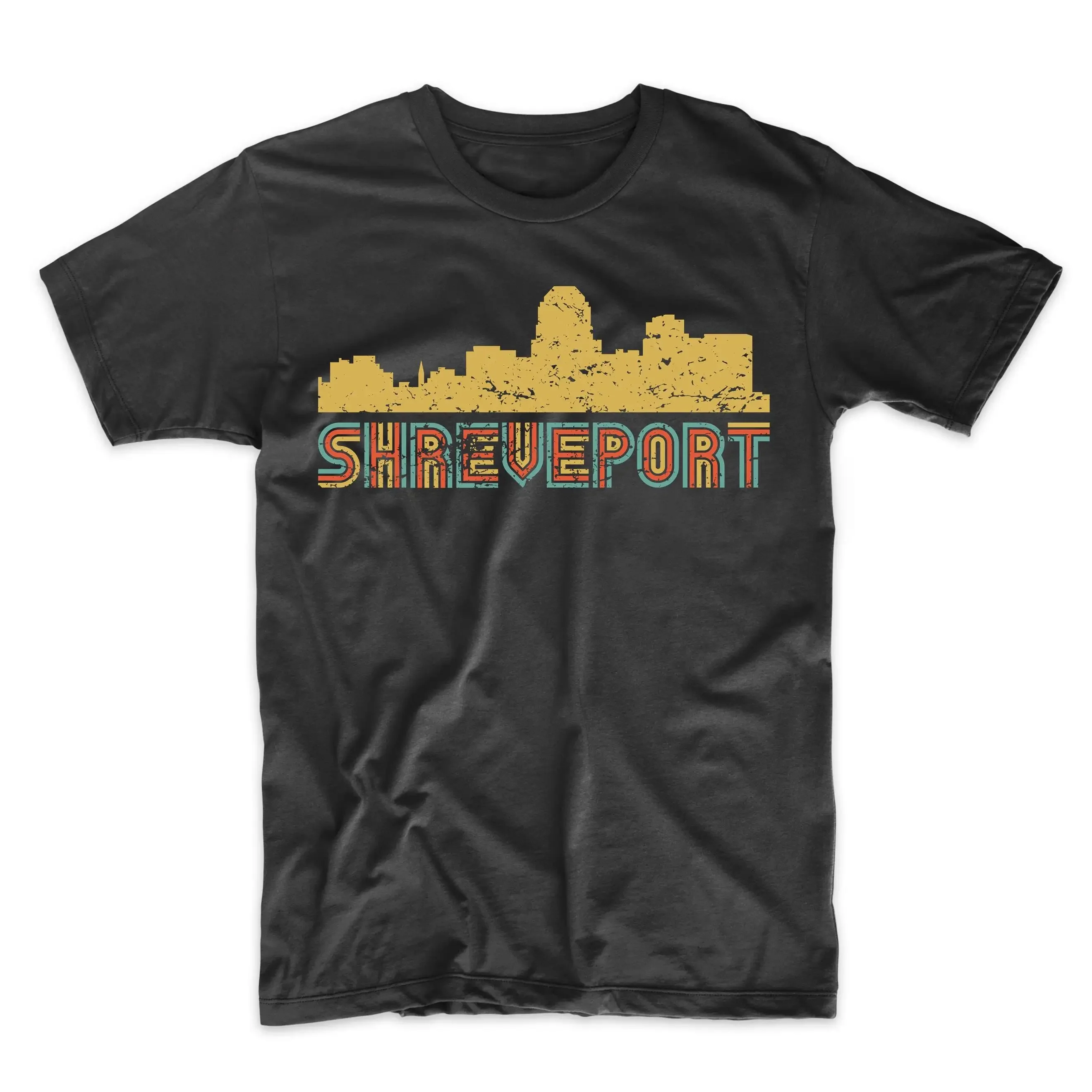 Men'S Shreveport T Shirt Retro Vintage Style Louisiana Skyline