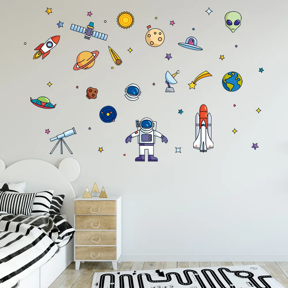 KM221 Space Shuttle Alien Rocket Robot Cartoon Children's Room Wall Sticker Bathroom Decor Living Room Decoration