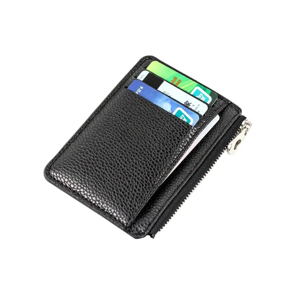 Men's Duble sided Zipper Card Bag Gift PU Multi Slot Coin Purse Pure Color Ultrathin Short Purse Mini Business Wallet