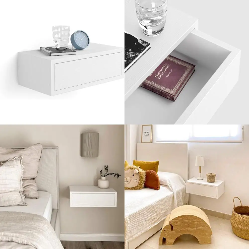 Riccardo Modern Floating Nightstand in Ashwood White, 17.7