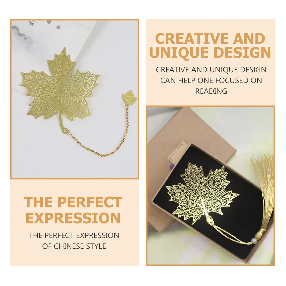 

2Pcs Hollow-Out Brass Maple Leaf Metal Bookmarks Decorative Page Markers for Book Lovers Reading Gifts Bookmarks for Women